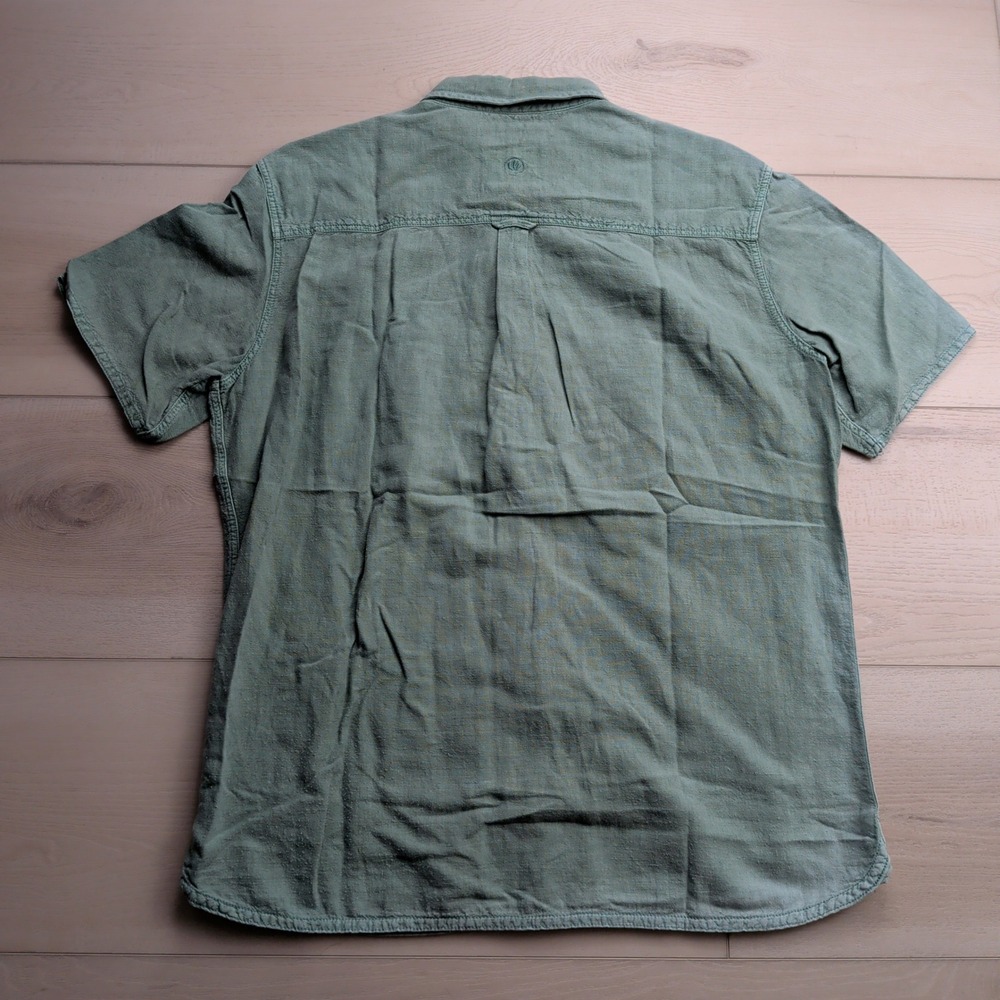 FatFace Shirt Mens M Aqua Marine Green Cotton Linen Blend Short Sleeve Button Up - Picture 6 of 10